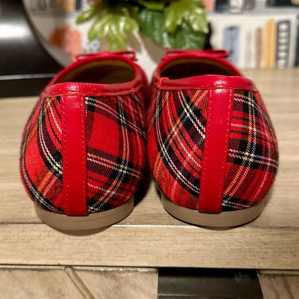Talbots Red Plaid and Leather Ballet Flats Size 8.5 - NEW - Picture 4 of 12